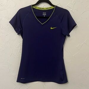 Nike Pro Women’s Medium, V-Neck Dri-Fit, Navy and Lime Green